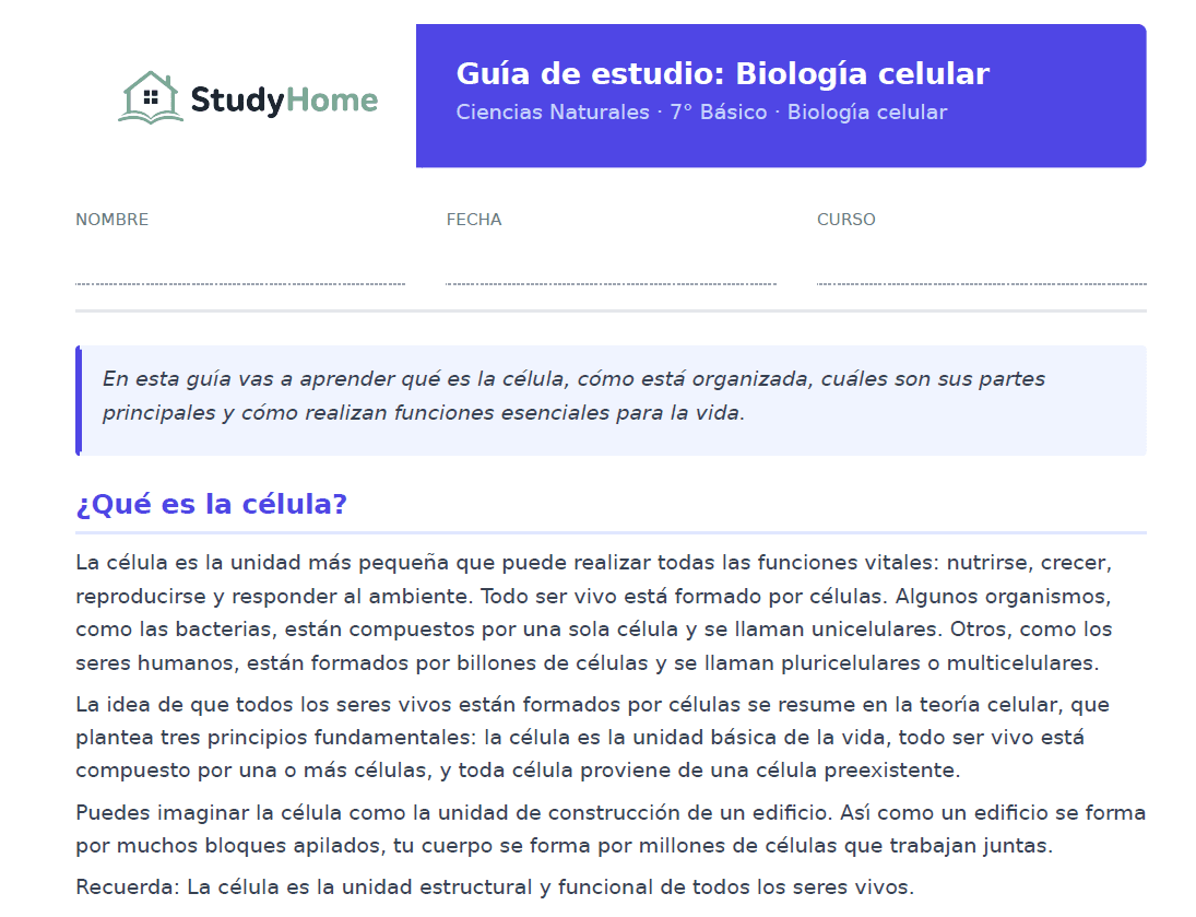 Guía de estudio generada por StudyHome